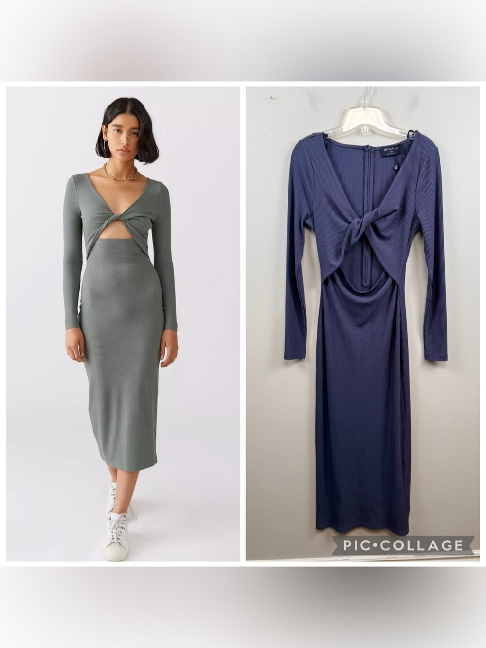 MINKPINK Yoko Cutout Midi Dress in blue grey small